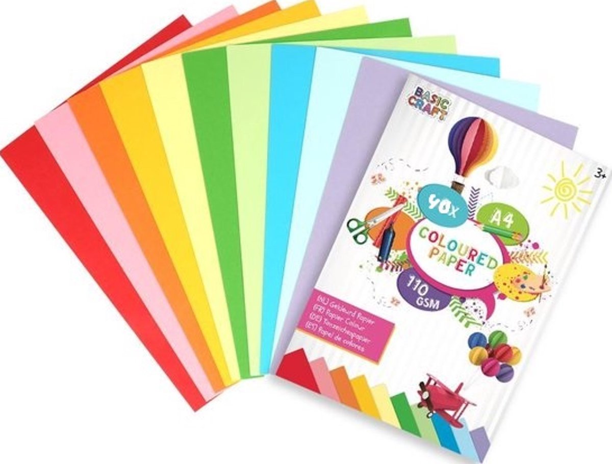 Gekleurd papier | Formaat A4 | 40 vellen | 110 gram | 10 verschillende kleuren | Hobbypapier | creatief voor kinderen